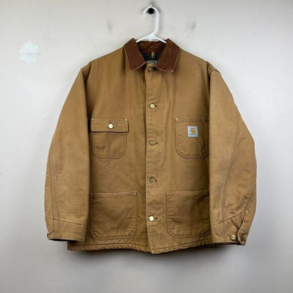 Vintage Carhartt 001 BRN Blanket Lined Jacket Size 46 Regular Brown Tan Pockets - Picture 1 of 6